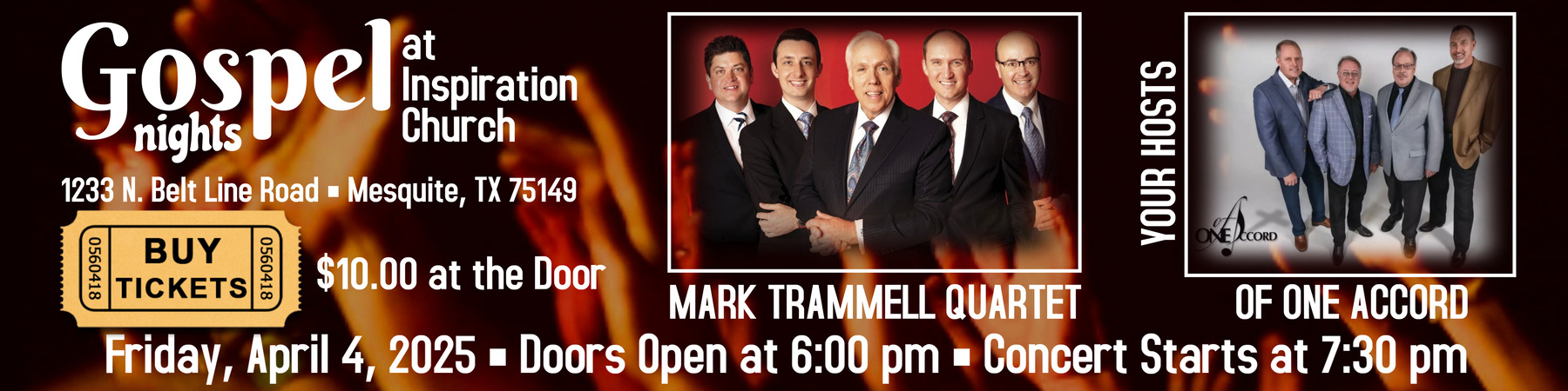 Join us for an evening of great ministry featuring Of One Accord with their special guests the first Friday of each Month!
